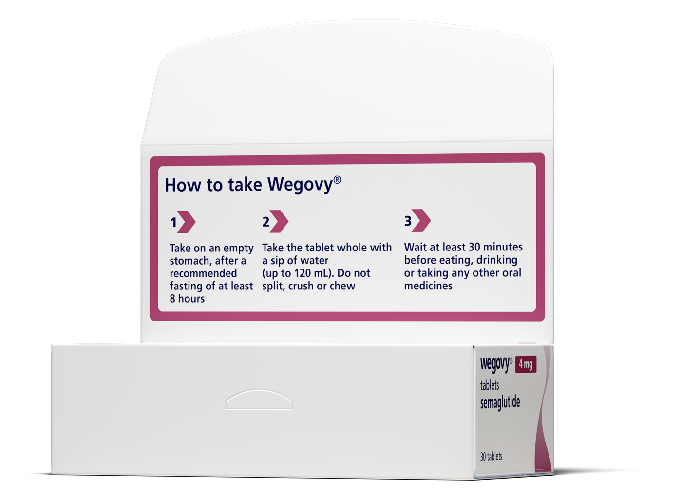 Geöffnete Wegovy-Tabletten-Verpackung mit Tablettenstreifen
